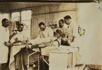 Annie in the operating theatre Annie Brewer giving an anaesthetic in a camp operating theatre.