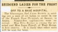 Newspaper report Report of Etta’s departure for France. Glamorgan Gazette 6th November 1914