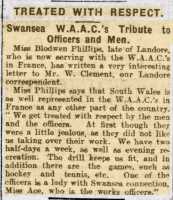 Report of Blodwen Phillips's impressions of WAAC life in France. The Cambria Daily Leader 14th May 1918.